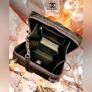 CHANEL Black Quilted Vanity Camera Crossbody Bag with Gold Hardware